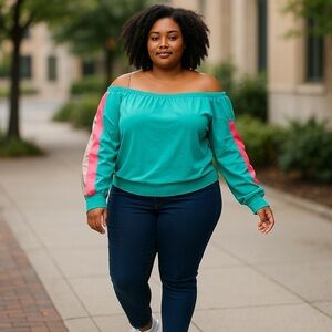 Off Shoulder Pink Strip Sweater Top